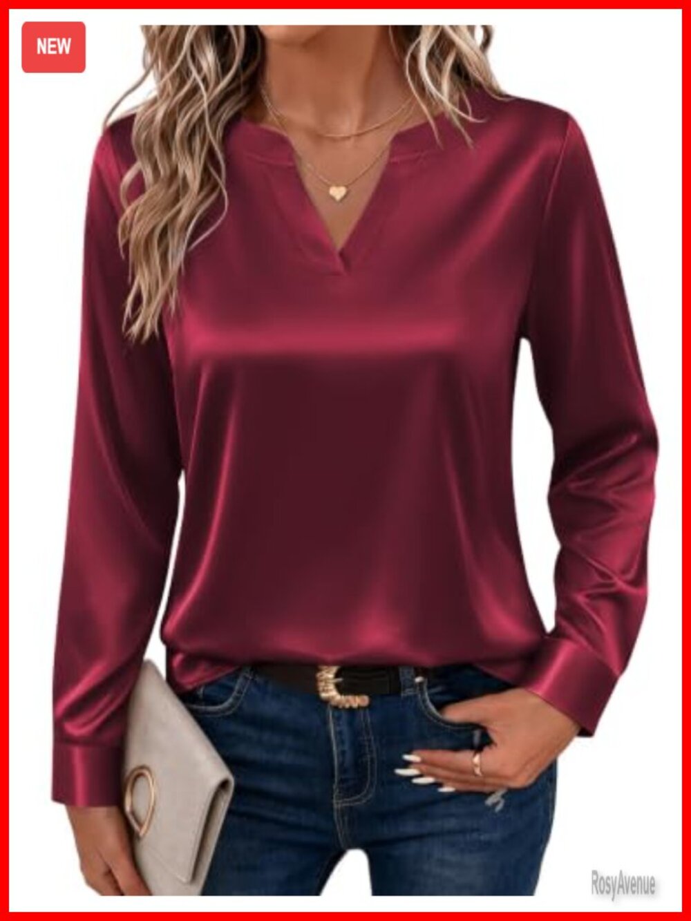 Satin Blouse Women Long Sleeve V-Neck Silk Top Flowy Fall Shirt